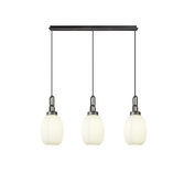 Photograph: Idolite Camille Linear 3 Light Pendant With 20cm Almond Ribbed Glass, Aged Pewter/Matt Black Opal