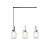 Photograph: Idolite Camille Linear 3 Light Pendant With 20cm Almond Ribbed Glass, Antique Silver/Matt Black Champagne