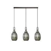 Photograph: Idolite Camille Linear 3 Light Pendant With 20cm Almond Ribbed Glass, Antique Silver/Matt Black Smoked