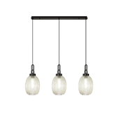 Photograph: Idolite Camille Linear 3 Light Pendant With 20cm Almond Ribbed Glass, Black Chrome/Matt Black Champagne