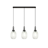 Photograph: Idolite Camille Linear 3 Light Pendant With 20cm Almond Ribbed Glass, Black Chrome/Matt Black Clear