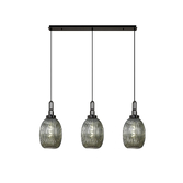 Photograph: Idolite Camille Linear 3 Light Pendant With 20cm Almond Ribbed Glass, Black Chrome/Matt Black Smoked