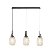 Photograph: Idolite Camille Linear 3 Light Pendant With 20cm Almond Ribbed Glass, Matt Black/Matt Black Champagne