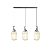 Photograph: Idolite Camille Linear 3 Light Pendant With 20cm Tubular Ribbed Glass, Aged Pewter/Matt Black Champagne