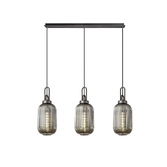 Photograph: Idolite Camille Linear 3 Light Pendant With 20cm Tubular Ribbed Glass, Aged Pewter/Matt Black Smoked