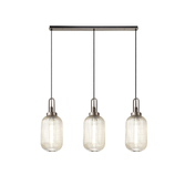 Photograph: Idolite Camille Linear 3 Light Pendant With 20cm Tubular Ribbed Glass, Antique Silver/Matt Black Champagne