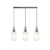 Photograph: Idolite Camille Linear 3 Light Pendant With 20cm Tubular Ribbed Glass, Antique Silver/Matt Black Clear