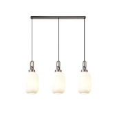 Photograph: Idolite Camille Linear 3 Light Pendant With 20cm Tubular Ribbed Glass, Antique Silver/Matt Black Opal