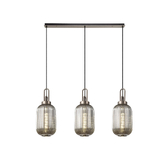 Photograph: Idolite Camille Linear 3 Light Pendant With 20cm Tubular Ribbed Glass, Antique Silver/Matt Black Smoked
