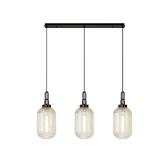 Photograph: Idolite Camille Linear 3 Light Pendant With 20cm Tubular Ribbed Glass, Black Chrome/Matt Black Champagne