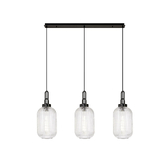Photograph: Idolite Camille Linear 3 Light Pendant With 20cm Tubular Ribbed Glass, Black Chrome/Matt Black Clear
