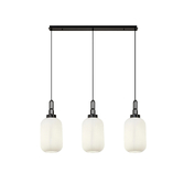 Photograph: Idolite Camille Linear 3 Light Pendant With 20cm Tubular Ribbed Glass, Black Chrome/Matt Black Opal