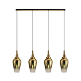 Photograph: Idolite Camille Linear 4 Light Pendant E27 With 23cm Pear Glass, Brass Gold/Clear Brass Gold/Matt Black