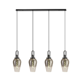 Photograph: Idolite Camille Linear 4 Light Pendant E27 With 23cm Pear Glass, Smoked/Clear Black Chrome/Matt Black