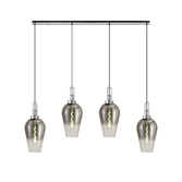 Photograph: Idolite Camille Linear 4 Light Pendant E27 With 23cm Pear Glass, Smoked/Clear Polished Nickel/Matt Black