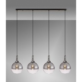 Photograph: Idolite Camille Linear 4 Light Pendant E27 With 30cm Globe Glass, Smoked/Clear Black Chrome/Matt Black