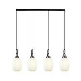 Photograph: Idolite Camille Linear 4 Light Pendant With 20cm Almond Ribbed Glass, Aged Pewter/Matt Black Opal