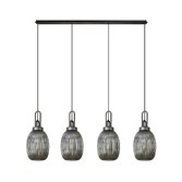 Photograph: Idolite Camille Linear 4 Light Pendant With 20cm Almond Ribbed Glass, Aged Pewter/Matt Black Smoked