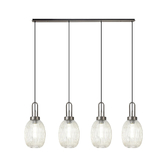 Photograph: Idolite Camille Linear 4 Light Pendant With 20cm Almond Ribbed Glass, Antique Silver/Matt Black Champagne