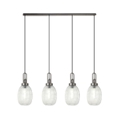 Photograph: Idolite Camille Linear 4 Light Pendant With 20cm Almond Ribbed Glass, Antique Silver/Matt Black Clear