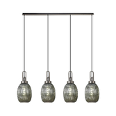 Photograph: Idolite Camille Linear 4 Light Pendant With 20cm Almond Ribbed Glass, Antique Silver/Matt Black Smoked