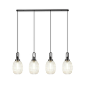 Photograph: Idolite Camille Linear 4 Light Pendant With 20cm Almond Ribbed Glass, Black Chrome/Matt Black Champagne