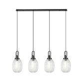 Photograph: Idolite Camille Linear 4 Light Pendant With 20cm Almond Ribbed Glass, Black Chrome/Matt Black Clear