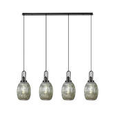 Photograph: Idolite Camille Linear 4 Light Pendant With 20cm Almond Ribbed Glass, Black Chrome/Matt Black Smoked