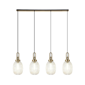 Photograph: Idolite Camille Linear 4 Light Pendant With 20cm Almond Ribbed Glass, Brass Gold/Matt Black Champagne