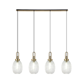 Photograph: Idolite Camille Linear 4 Light Pendant With 20cm Almond Ribbed Glass, Brass Gold/Matt Black Clear