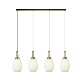 Photograph: Idolite Camille Linear 4 Light Pendant With 20cm Almond Ribbed Glass, Brass Gold/Matt Black Opal
