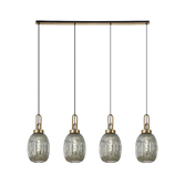 Photograph: Idolite Camille Linear 4 Light Pendant With 20cm Almond Ribbed Glass, Brass Gold/Matt Black Smoked