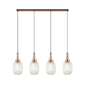 Photograph: Idolite Camille Linear 4 Light Pendant With 20cm Almond Ribbed Glass, Copper/Matt Black Clear