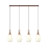 Photograph: Idolite Camille Linear 4 Light Pendant With 20cm Almond Ribbed Glass, Copper/Matt Black Opal