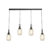 Photograph: Idolite Camille Linear 4 Light Pendant With 20cm Almond Ribbed Glass, Matt Black/Matt Black Champagne