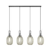 Photograph: Idolite Camille Linear 4 Light Pendant With 20cm Almond Ribbed Glass, Polished Nickel/Matt Black Champagne