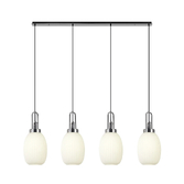 Photograph: Idolite Camille Linear 4 Light Pendant With 20cm Almond Ribbed Glass, Polished Nickel/Matt Black Opal