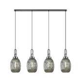 Photograph: Idolite Camille Linear 4 Light Pendant With 20cm Almond Ribbed Glass, Polished Nickel/Matt Black Smoked