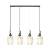 Photograph: Idolite Camille Linear 4 Light Pendant With 20cm Tubular Ribbed Glass, Aged Pewter/Matt Black Champagne