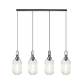 Photograph: Idolite Camille Linear 4 Light Pendant With 20cm Tubular Ribbed Glass, Aged Pewter/Matt Black Clear