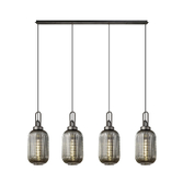 Photograph: Idolite Camille Linear 4 Light Pendant With 20cm Tubular Ribbed Glass, Aged Pewter/Matt Black Smoked
