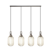 Photograph: Idolite Camille Linear 4 Light Pendant With 20cm Tubular Ribbed Glass, Antique Silver/Matt Black Champagne
