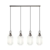 Photograph: Idolite Camille Linear 4 Light Pendant With 20cm Tubular Ribbed Glass, Antique Silver/Matt Black Clear