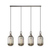 Photograph: Idolite Camille Linear 4 Light Pendant With 20cm Tubular Ribbed Glass, Antique Silver/Matt Black Smoked