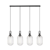 Photograph: Idolite Camille Linear 4 Light Pendant With 20cm Tubular Ribbed Glass, Black Chrome/Matt Black Clear