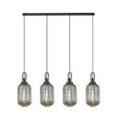 Photograph: Idolite Camille Linear 4 Light Pendant With 20cm Tubular Ribbed Glass, Black Chrome/Matt Black Smoked