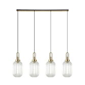 Photograph: Idolite Camille Linear 4 Light Pendant With 20cm Tubular Ribbed Glass, Brass Gold/Matt Black Clear