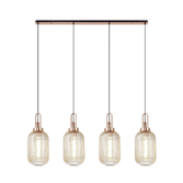 Photograph: Idolite Camille Linear 4 Light Pendant With 20cm Tubular Ribbed Glass, Copper/Matt Black Champagne