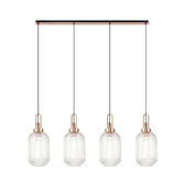 Photograph: Idolite Camille Linear 4 Light Pendant With 20cm Tubular Ribbed Glass, Copper/Matt Black Clear