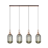 Photograph: Idolite Camille Linear 4 Light Pendant With 20cm Tubular Ribbed Glass, Copper/Matt Black Smoked
